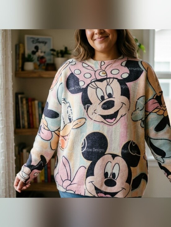Hallow Design Sweaters - Harlow Designs Disney Mickey Minnie Mouse Pastel Knit Sweater Size M EUC